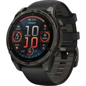 Смарт-часы Garmin Fenix 8 – 47 мм, AMOLED Sapphire, титан с DLC-покрытием Carbon Gray и силиконовым ремешком черного/серого цвета